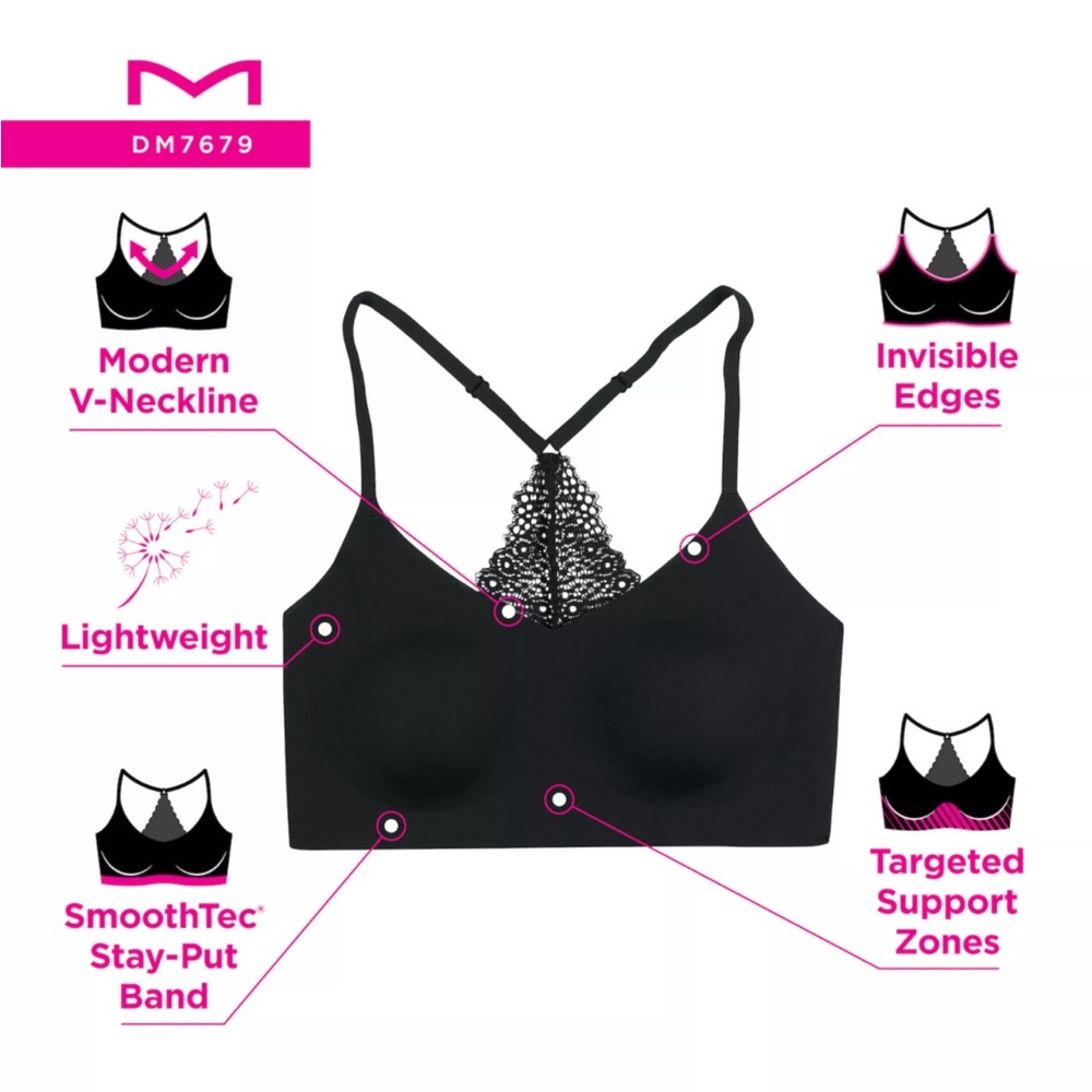 Maidenform Black Pure Comfort Wireless Racerback Lace Bralette - Picture 8 of 9